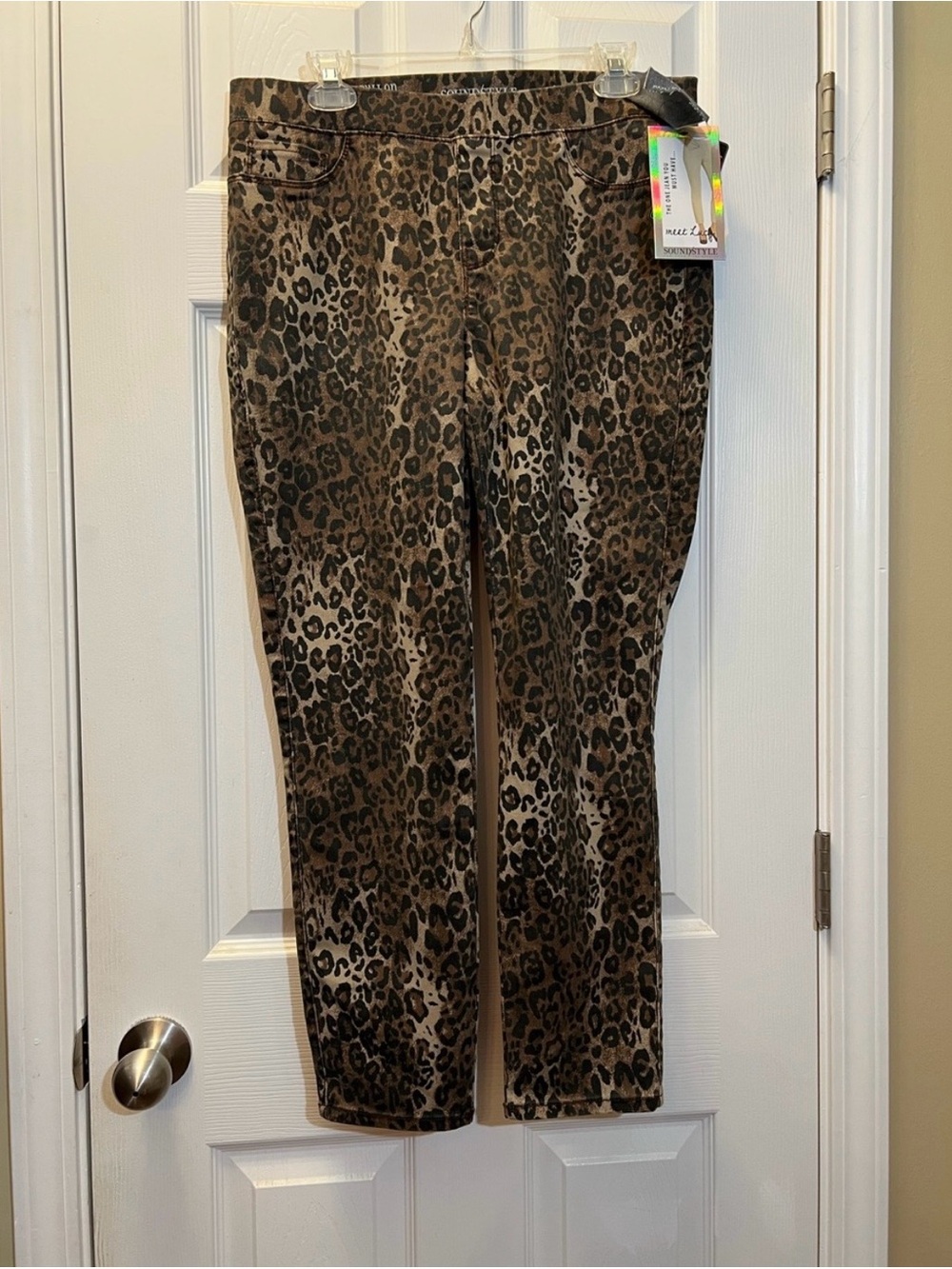 🦋 NWT Soundstyle Leopard Print Stretch Jeggings  size large 12-14